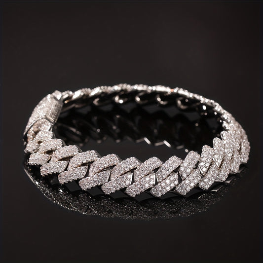 Faux Diamond Cuban Chain Bracelet – Hip Hop Jewelry with Flip Buckle