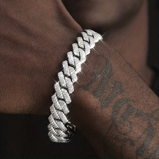 Faux Diamond Cuban Chain Bracelet – Hip Hop Jewelry with Flip Buckle