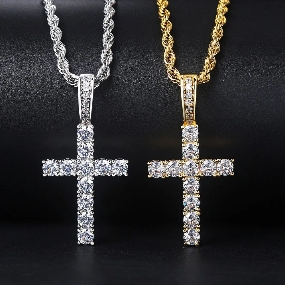 Iced Out Cross Pendant Necklace – Unisex Hip Hop Gold Jewelry