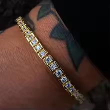 Gold CZ Tennis Bracelet – Unisex Hip Hop Bling Jewelry Gift