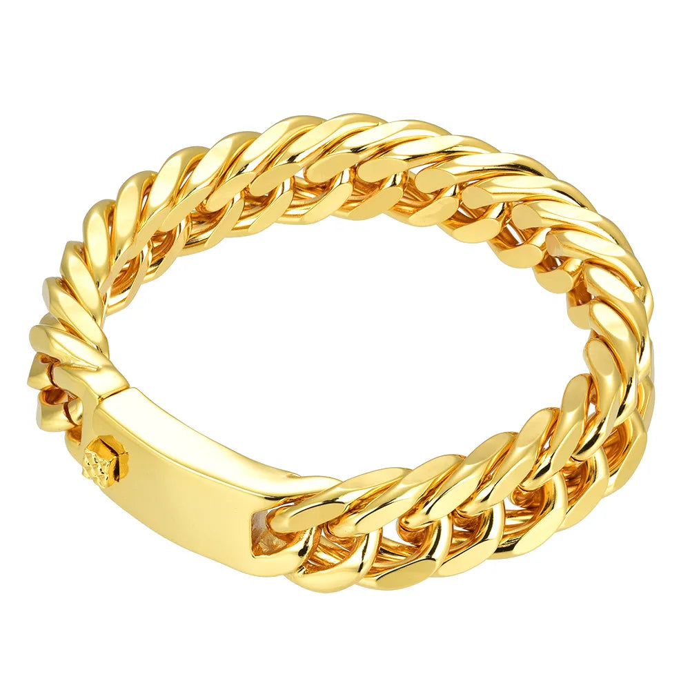 Cuban Chain Double Button Bracelet – Men’s Hip Hop Alloy Jewelry