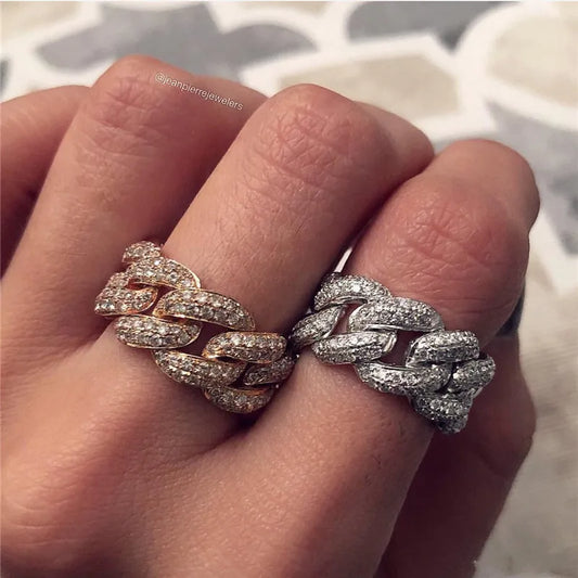 925 Sterling Silver Cuban Link Ring – Unisex Hip Hop Ice Out Jewelry