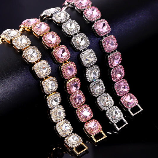 Crystal Heart Tennis Bracelet – Unisex Hip Hop Cuban Link Jewelry