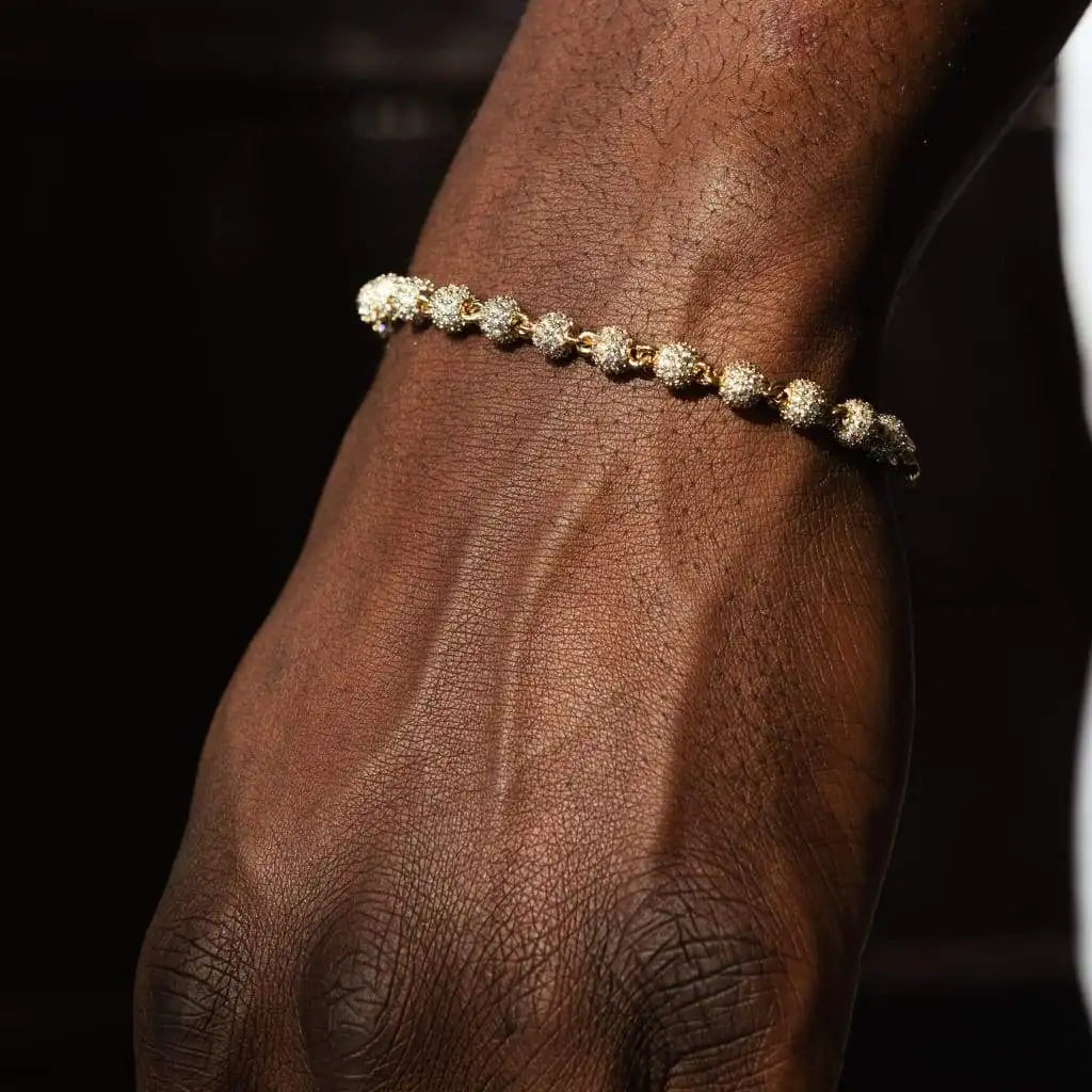 Iced Out Beaded Bracelet – Men’s Hip Hop CZ Jewelry Gold