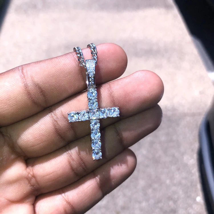 Iced Out Cross Pendant Necklace – Unisex Hip Hop Gold Jewelry