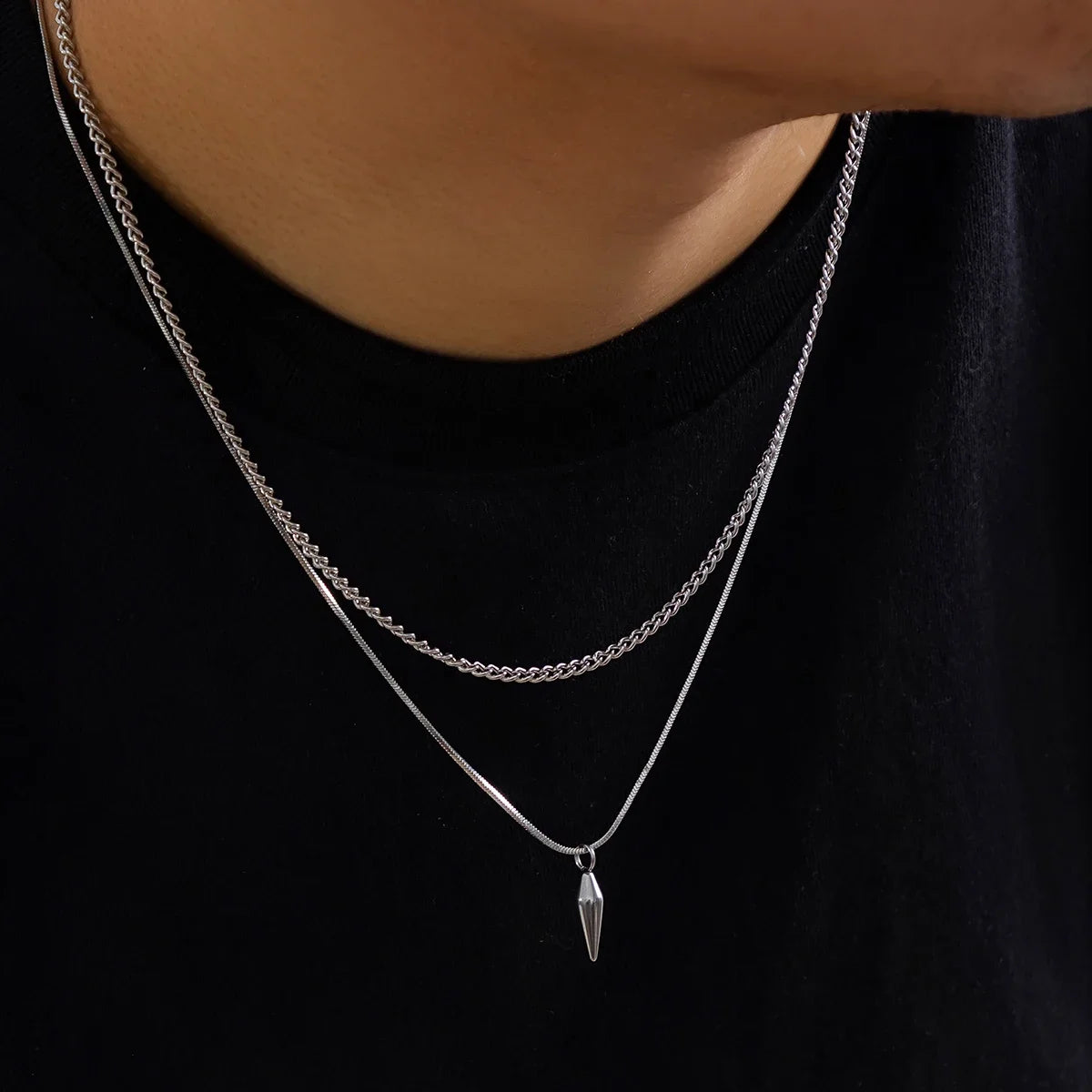 Rivet Pendant Snake Chain Necklace Set – Unisex Hip Hop Jewelry