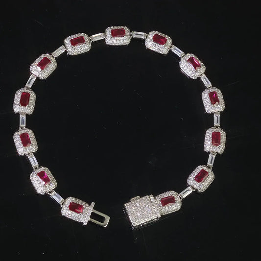 7mm Red Gemstone Zircon Bracelet – Unisex Hip Hop Jewelry Gift Red