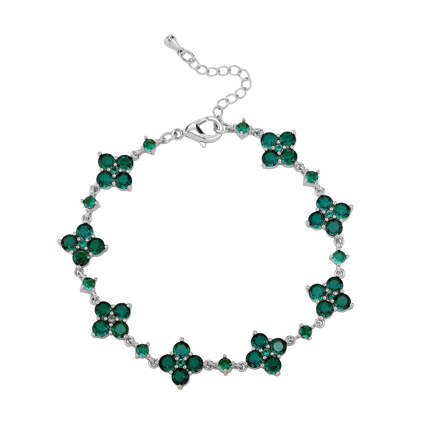 4mm Iced Out Green Four-Leaf Tennis Bracelet Set – Men’s Hip Hop Jewelry Gift