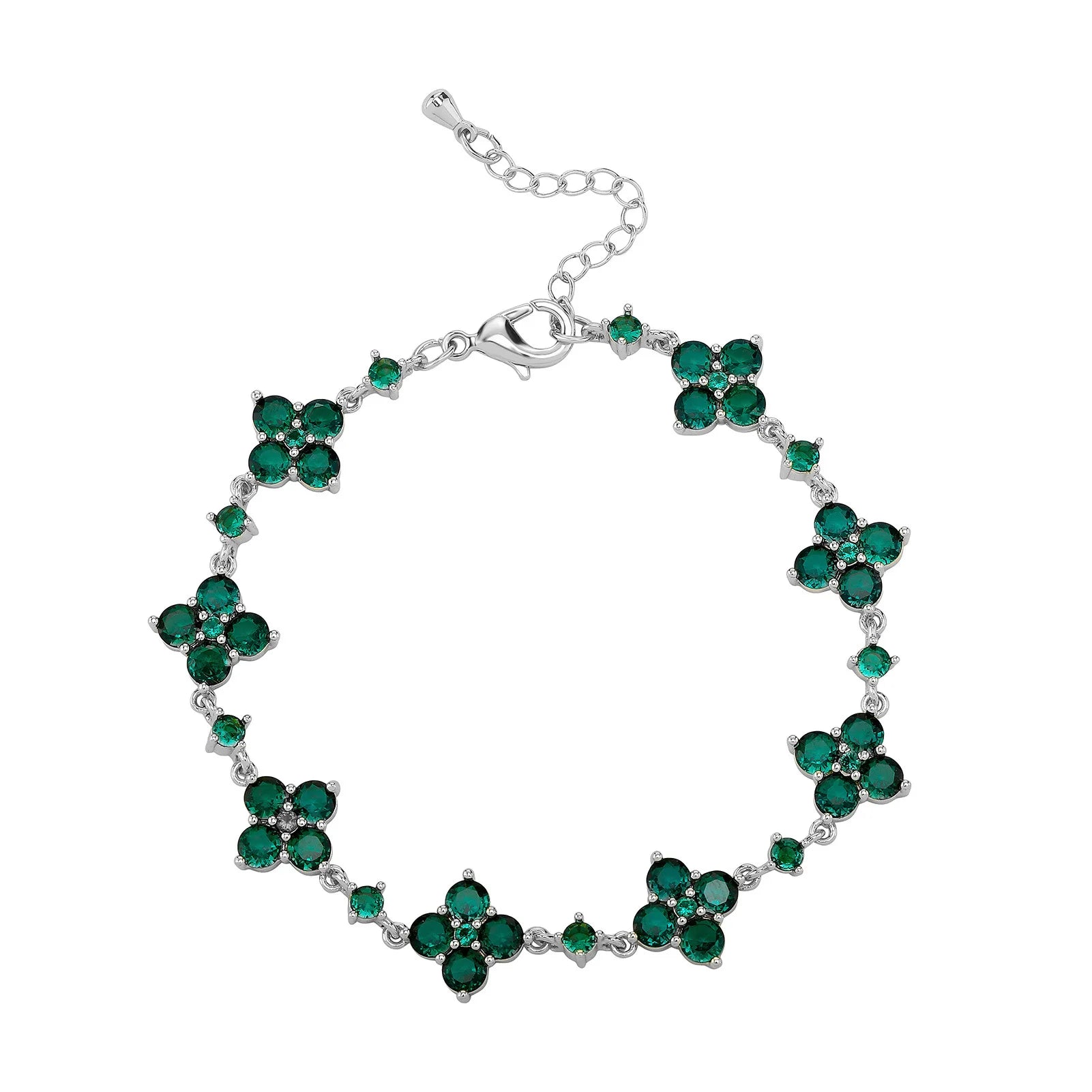 4mm Iced Out Green Four-Leaf Tennis Bracelet Set – Men’s Hip Hop Jewelry Gift