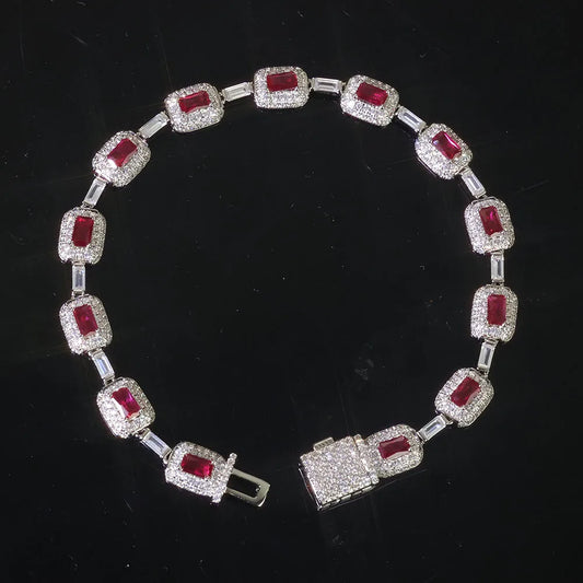 7mm Red Gemstone Zircon Bracelet – Unisex Hip Hop Jewelry Gift