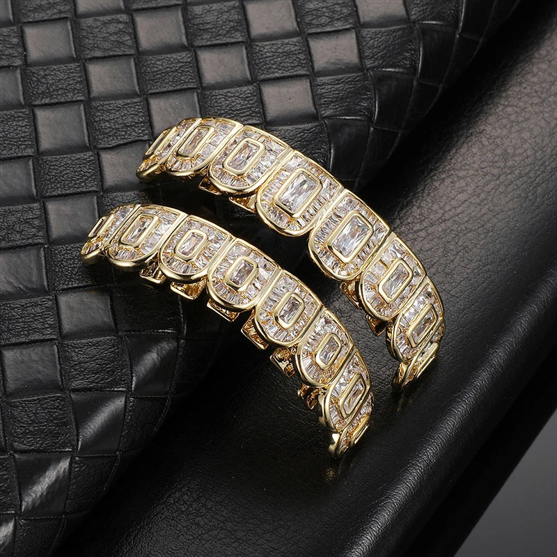 Full Iced Out Square CZ Teeth Grillz – Unisex Hip Hop Jewelry