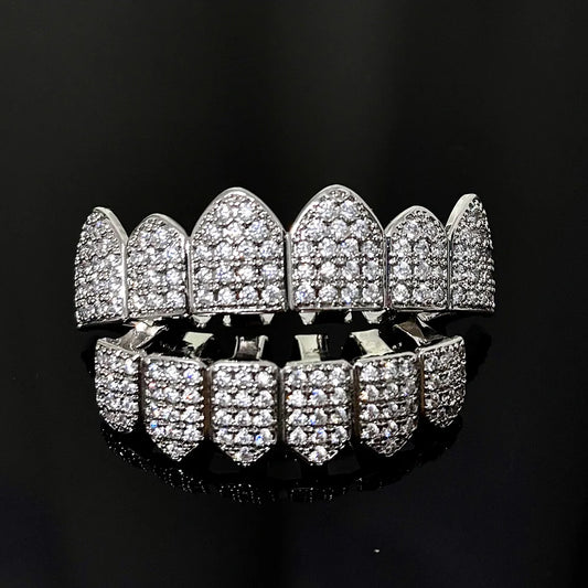 Full CZ Teeth Grillz – Unisex Hip Hop Iced Out Jewelry