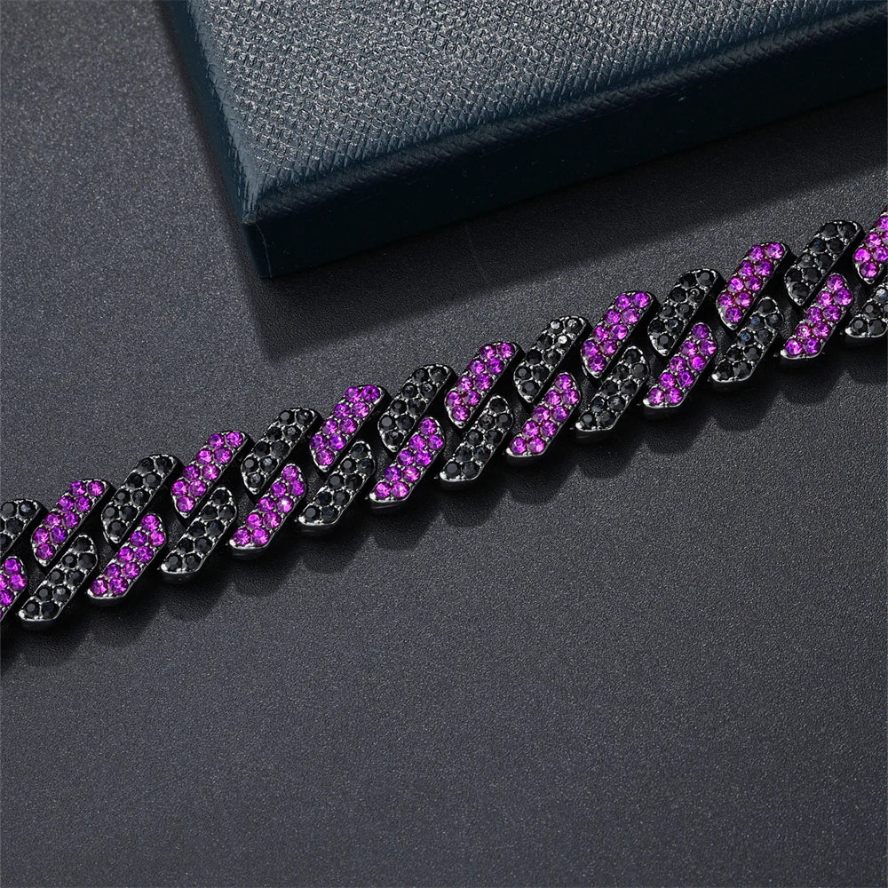 Purple Rhombus Cuban Link Chain & Bracelet Set – Men’s Hip Hop Jewelry