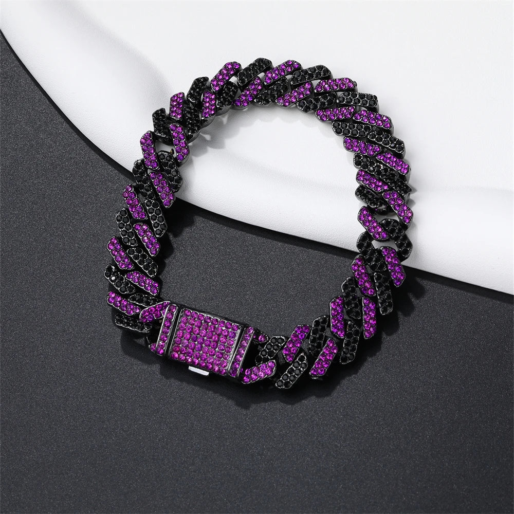 Purple Rhombus Cuban Link Chain & Bracelet Set – Men’s Hip Hop Jewelry