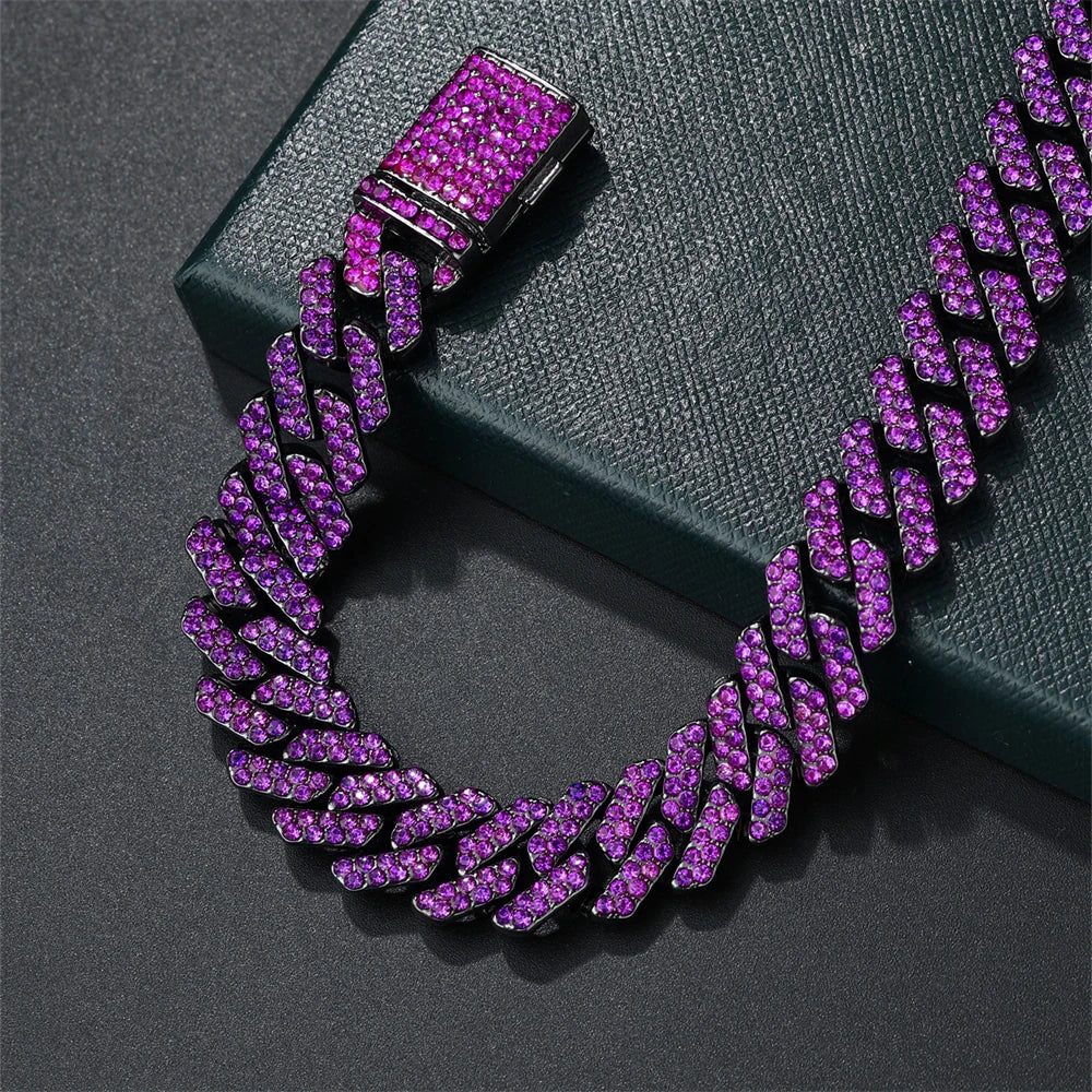Purple Rhombus Cuban Link Chain & Bracelet Set – Men’s Hip Hop Jewelry