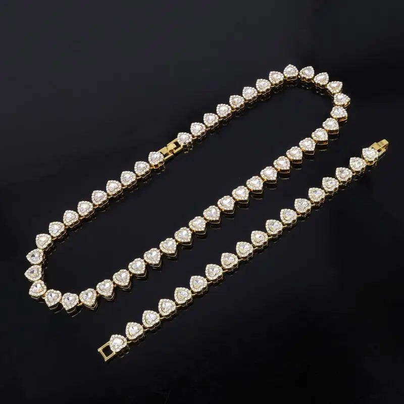 Tennis Chain Necklace & Bracelet – Hip Hop Heart CZ Jewelry