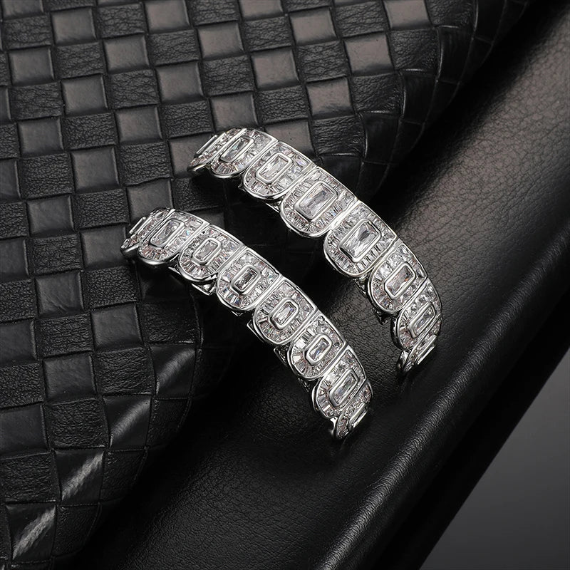 Full Iced Out Square CZ Teeth Grillz – Unisex Hip Hop Jewelry