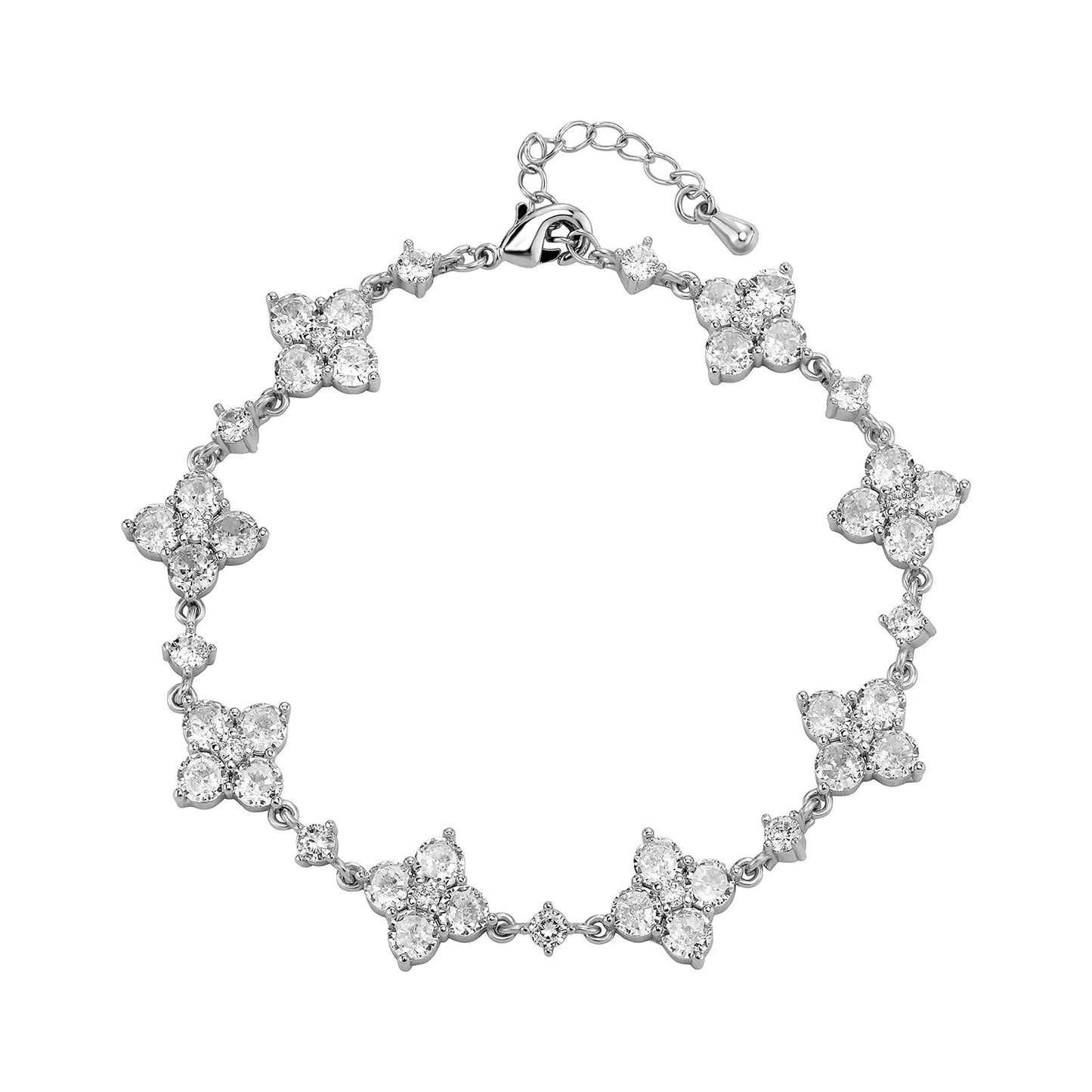 4mm Iced Out Green Four-Leaf Tennis Bracelet Set – Men’s Hip Hop Jewelry Gift Silver