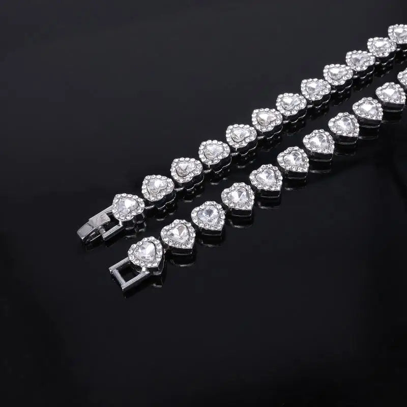 Tennis Chain Necklace & Bracelet – Hip Hop Heart CZ Jewelry