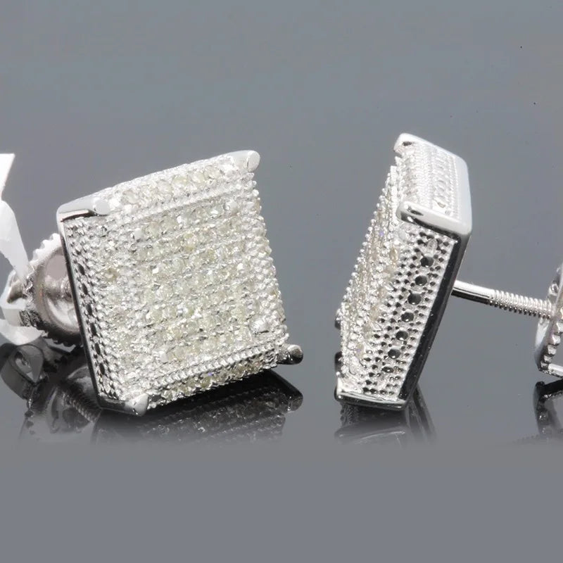 Hip Hop Iced Out Zircon Stud Earrings – Unisex Silver Piercing Jewelry