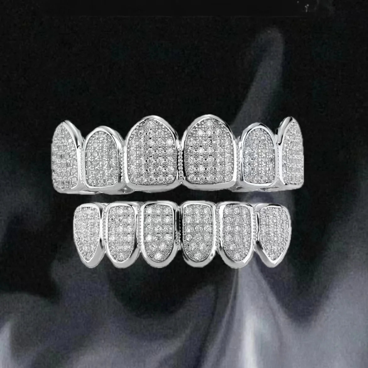 Iced Out CZ Teeth Grillz – Unisex Hip Hop 14K Gold Plated Jewelry