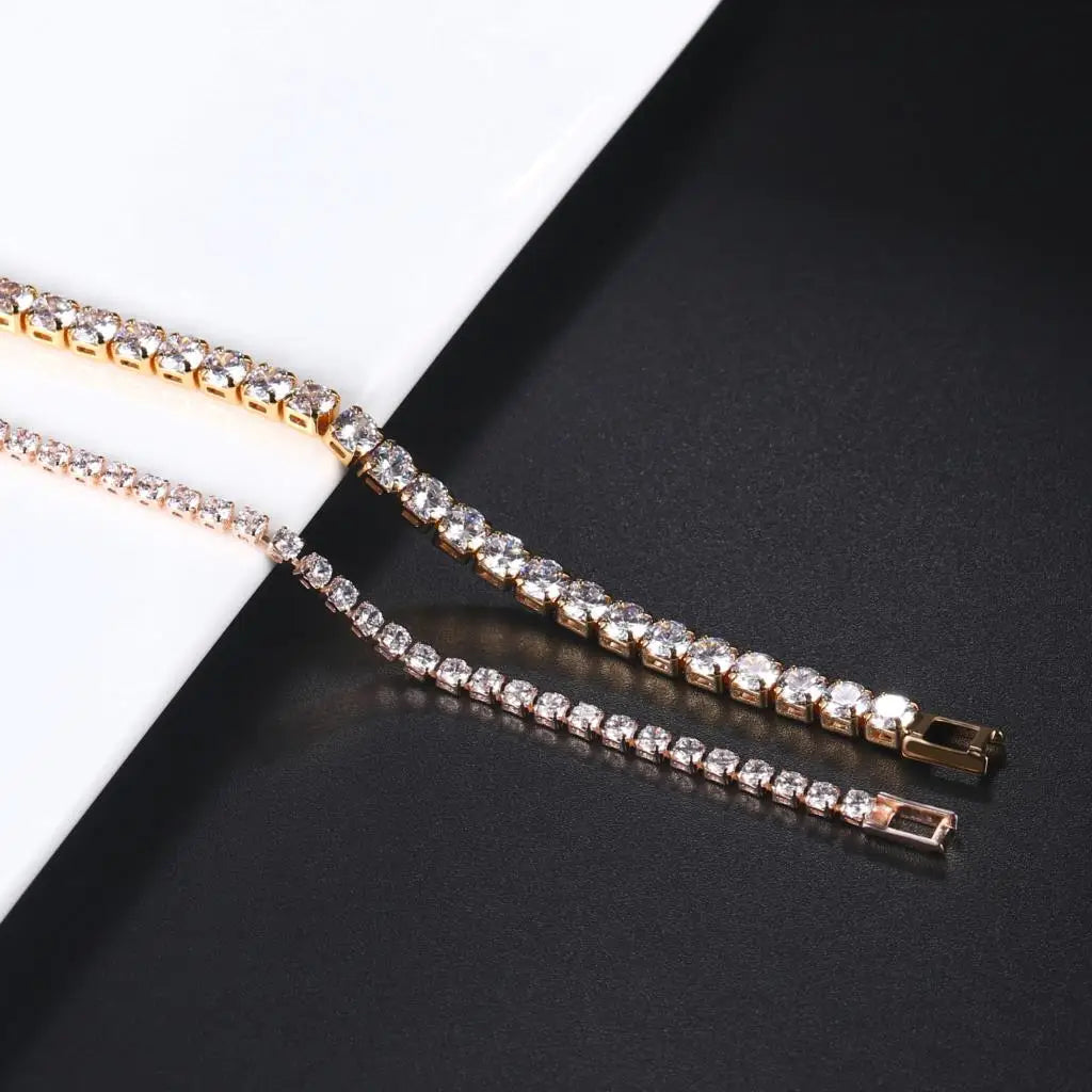 Iced Out Crystal Tennis Bracelet – Men’s Hip Hop Streetwear Jewelry Gold