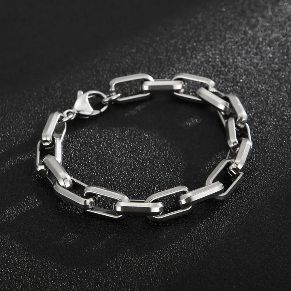 Stainless Steel Cuban Chain Bracelet – Men’s Hip Hop Punk Jewelry Silver