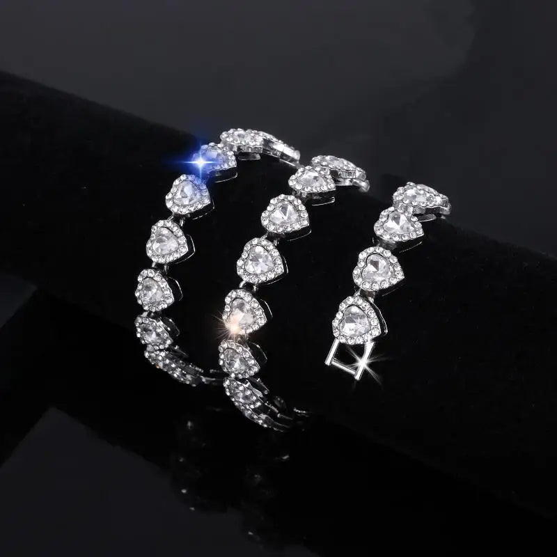 Tennis Chain Necklace & Bracelet – Hip Hop Heart CZ Jewelry