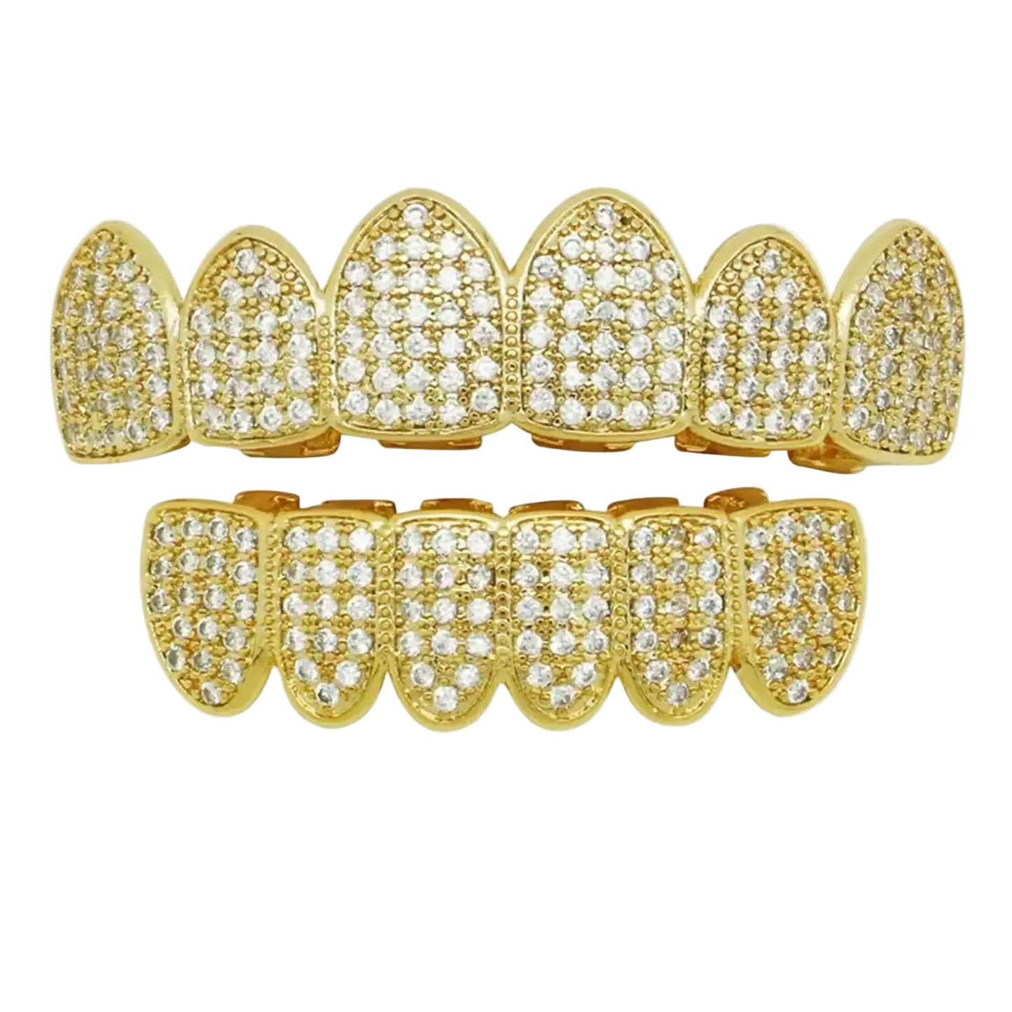 Hip Hop CZ Teeth Grillz Set – Unisex Gold/Silver Removable Top & Bottom Caps Gold