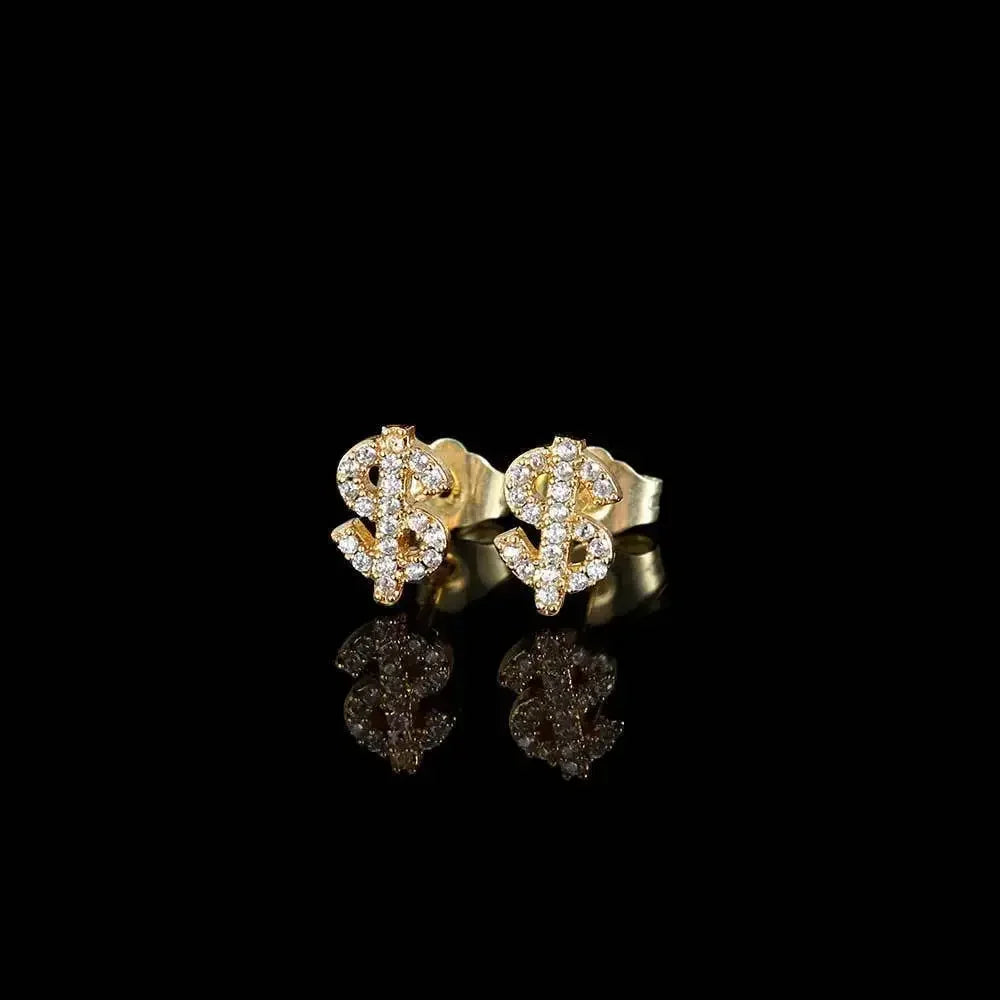 Hip Hop Dollar Sign Earrings – Gold Plated Stainless Steel Zircon Studs Gold