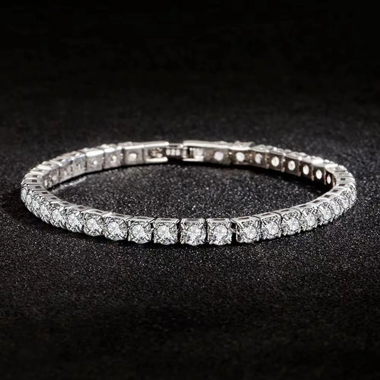 925 Sterling Silver Tennis Bracelet – Unisex Hip Hop Crystal Jewelry