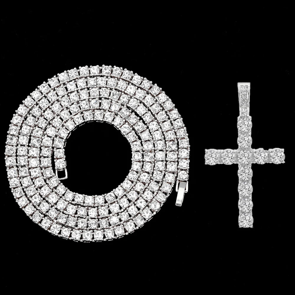 Iced Out Cross Pendant Necklace – Unisex Hip Hop Zircon Tennis Chain