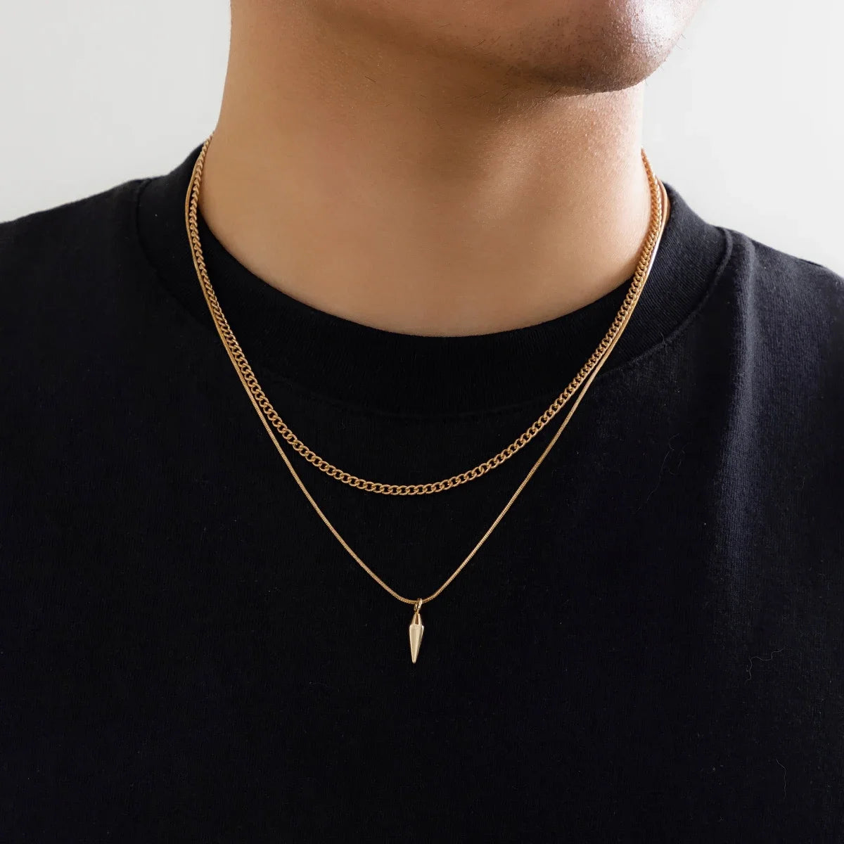 Rivet Pendant Snake Chain Necklace Set – Unisex Hip Hop Jewelry Gold