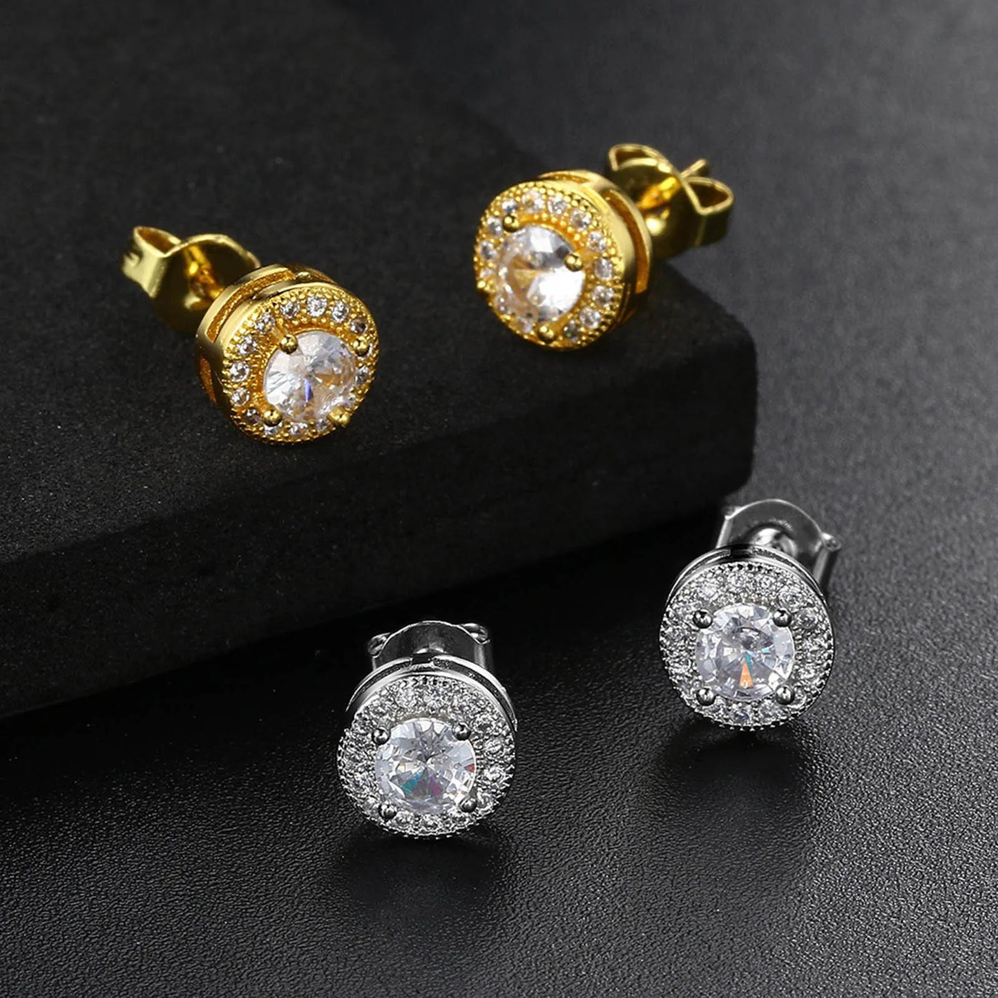 Gold CZ Stud Earrings – Men’s Luxury Jewelry Gift