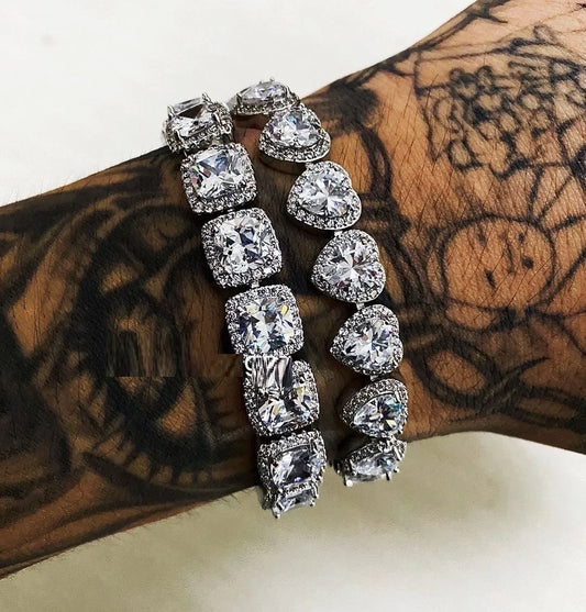 Crystal Heart Tennis Bracelet – Unisex Hip Hop Cuban Link Jewelry