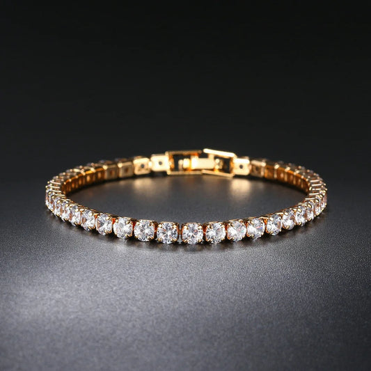 925 Sterling Silver Tennis Bracelet – Unisex Hip Hop Crystal Jewelry Gold