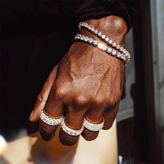 Iced Out Tennis Bracelet – Cubic Zirconia Streetwear Jewelry Gold 17cm