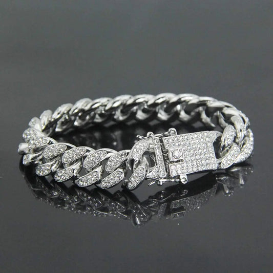 Cuban Link Chain Bracelet – Unisex Hip Hop Iced Out Jewelry Silver