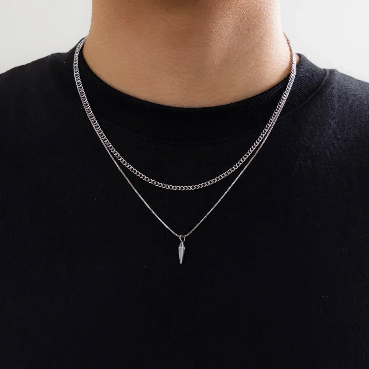 Rivet Pendant Snake Chain Necklace Set – Unisex Hip Hop Jewelry