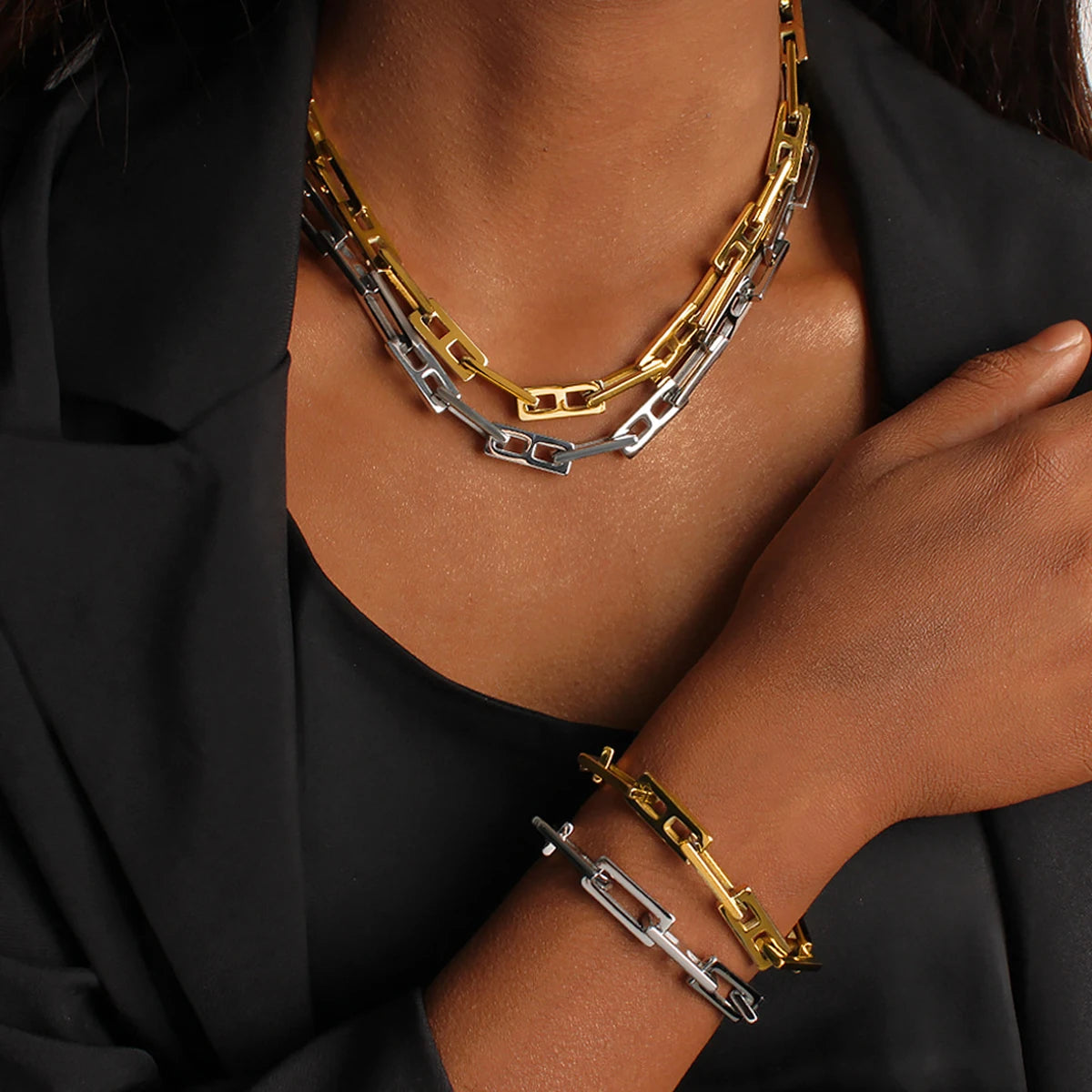 Hip Hop Bracelet & Necklace Set – Women’s Jewelry Gift
