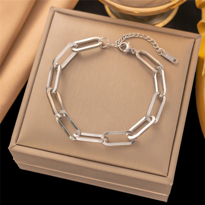 Titanium Steel Cuban Chain Necklace – Hip Hop Geometric Jewelry Silver