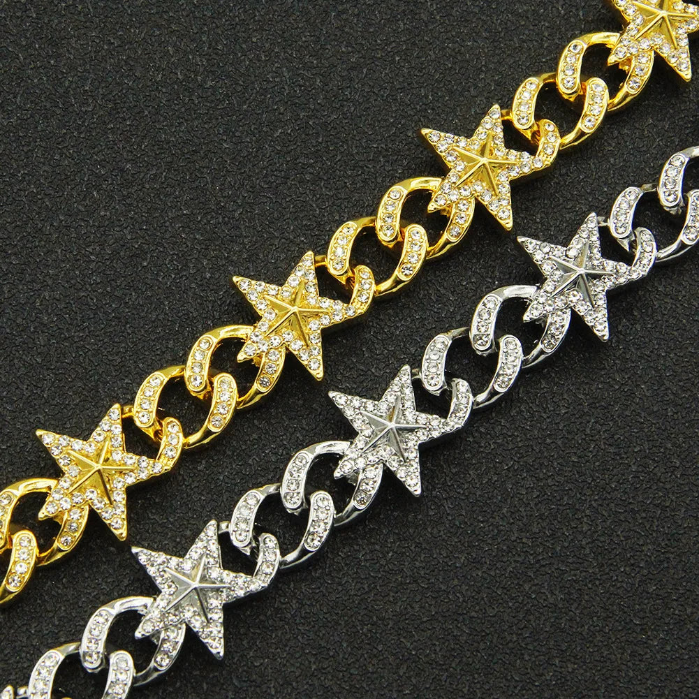 Iced Out Star Anklet Bracelet – Unisex Hip Hop CZ Jewelry