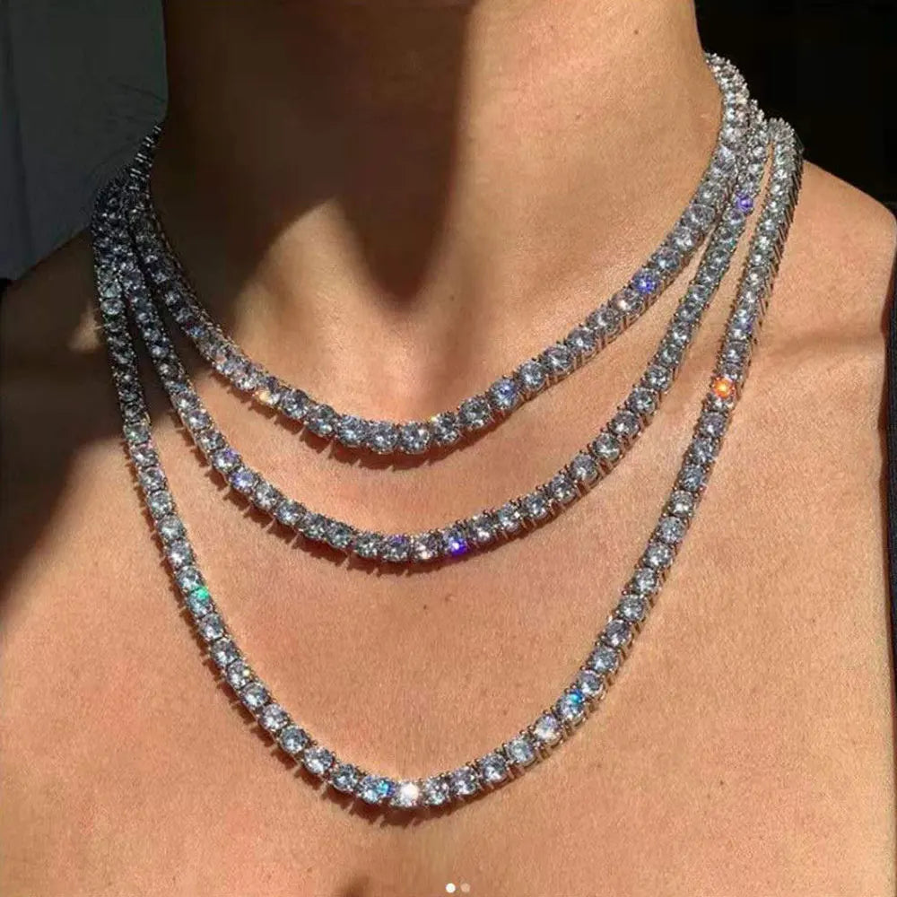 CZ Tennis Chain Necklace – Unisex Hip Hop Iced Out Jewelry