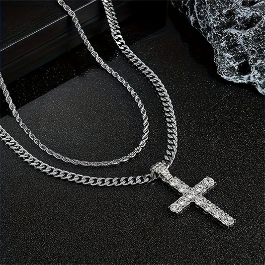 Zirconia Cross Pendant Necklace – Unisex Steel Hip Hop Jewelry Gift