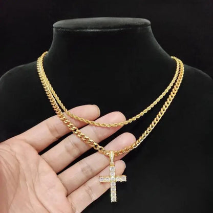 Zirconia Cross Pendant Necklace – Unisex Steel Hip Hop Jewelry Gift