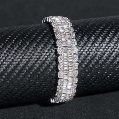 Moissanite Sterling Silver Bracelet – Unisex Hip Hop Jewelry Silver 7.48inch