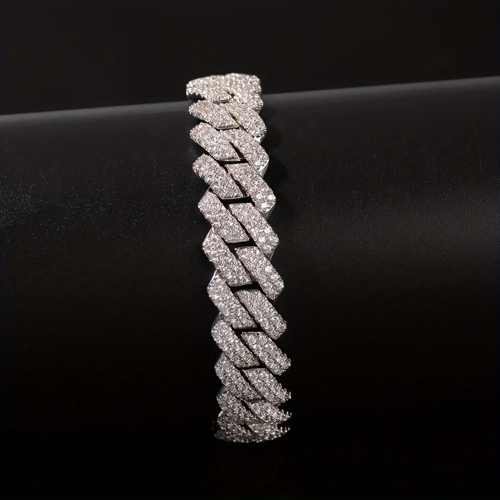 Faux Diamond Cuban Chain Bracelet – Hip Hop Jewelry with Flip Buckle