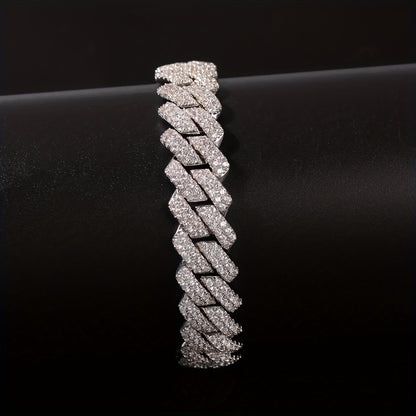 Faux Diamond Cuban Chain Bracelet – Hip Hop Jewelry with Flip Buckle