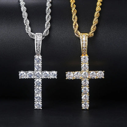 Iced Out Cross Pendant Necklace – Unisex Hip Hop Gold Jewelry