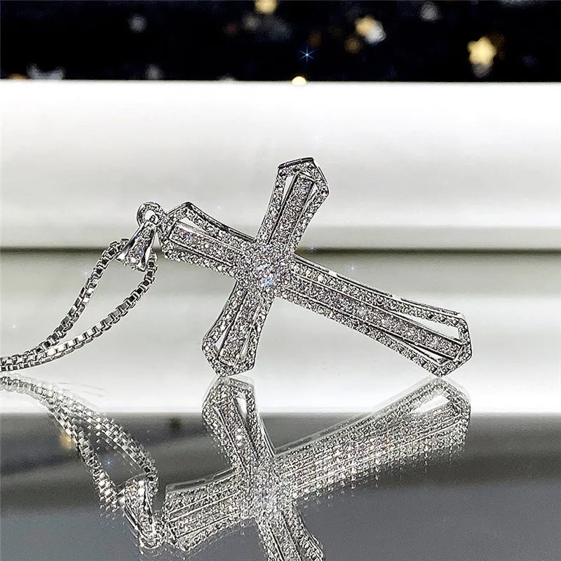 CZ Cross Necklace – Women’s Hip Hop Silver Jewelry